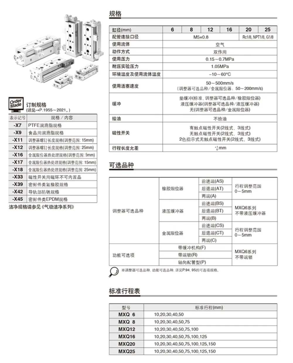 Sliding table cylinder SMC type /MXS6/8/12/16/25L-10/20/30/40/50/75/100/AS/B