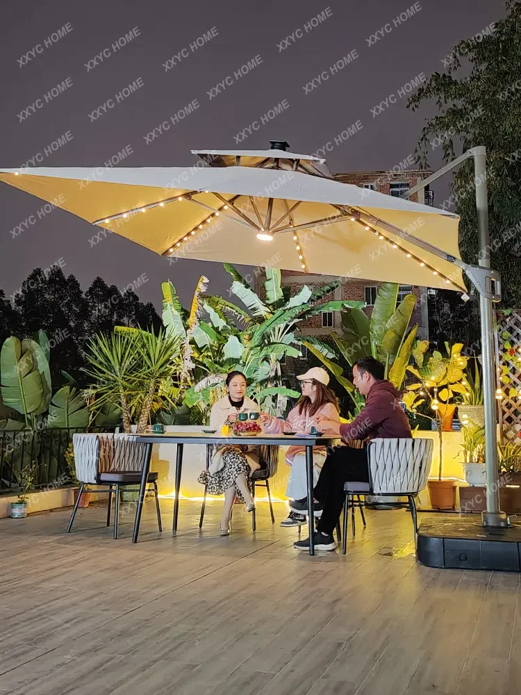 Outdoor Umbrella Solar Sunshade Patio Umbrella Garden Large Led Light Terrace Garden Outdoor Stall Roman Umbrella