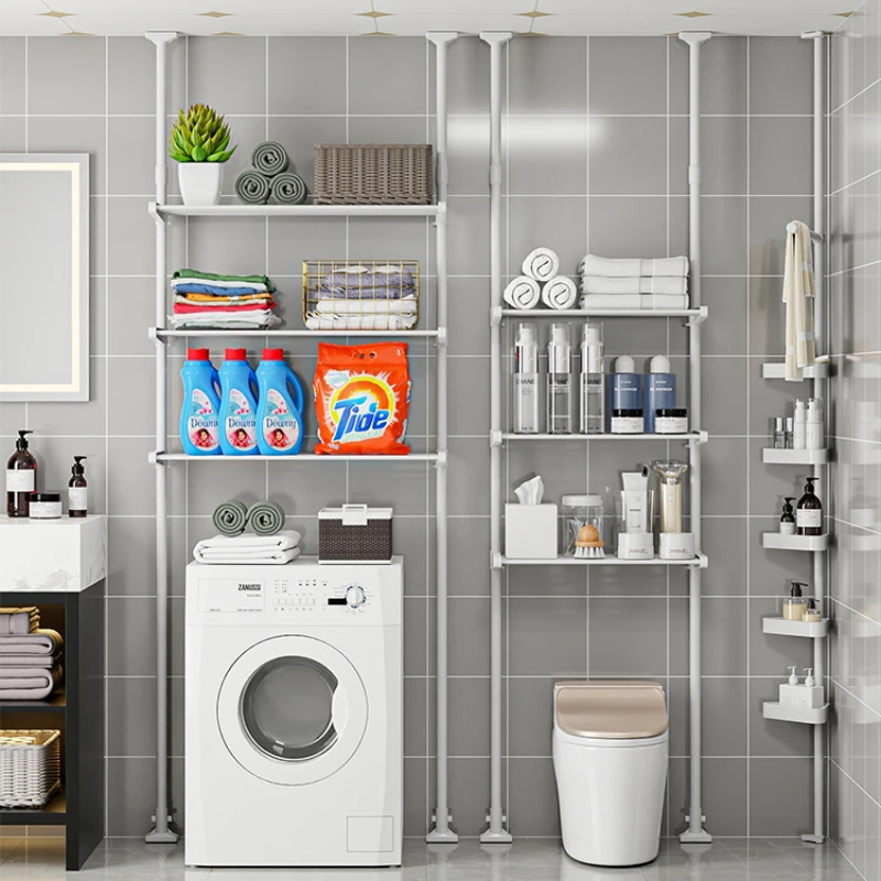 The storage rack above toilet bowl is floor to floor without punching holes, and the corner of toilet is upright