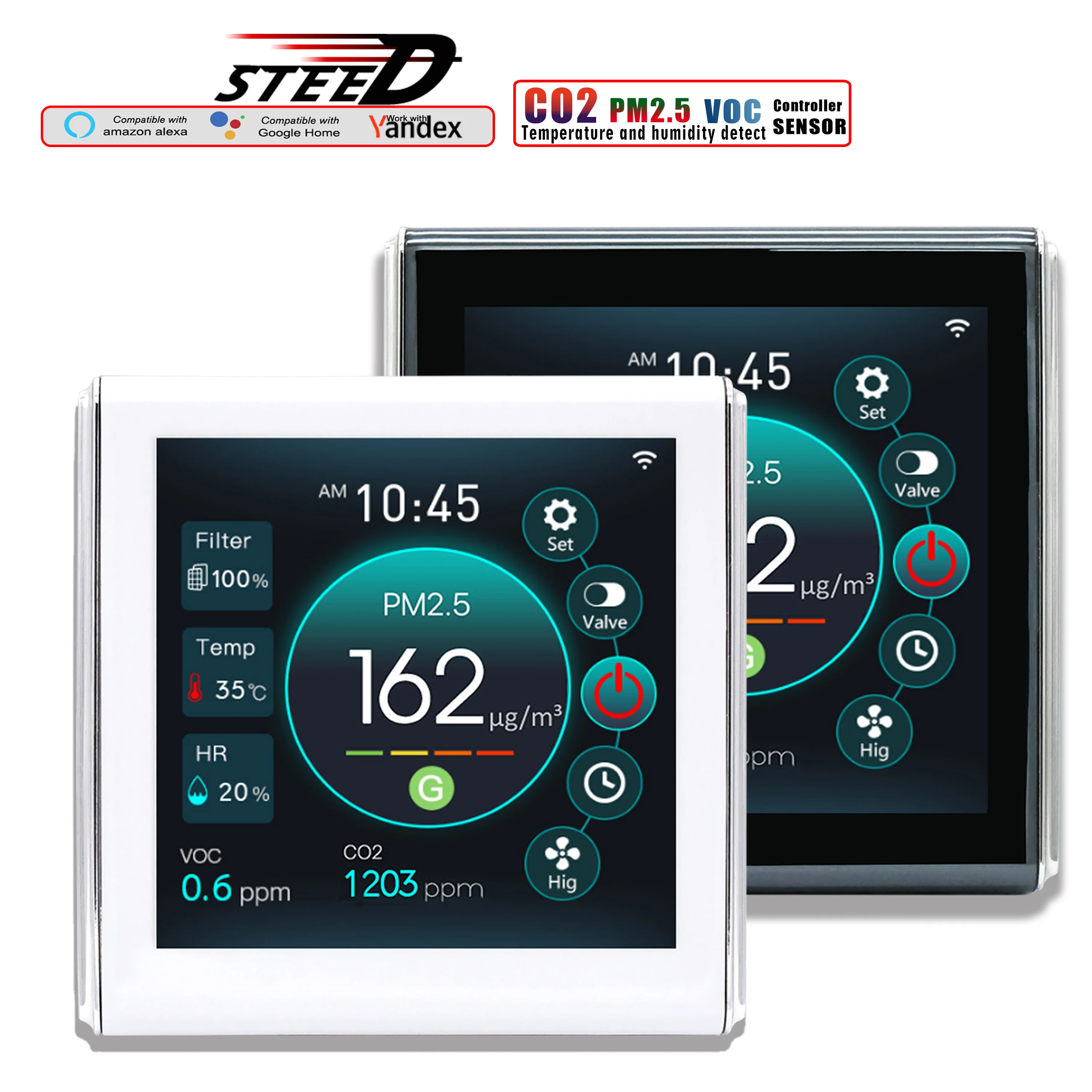 WIFI PM2.5&VOC&CO2 Sensor Controller Panel for Humidity Temp Detector Output AC,EC 0-10V,Dry Contact Fan TUYA Smart Linkage