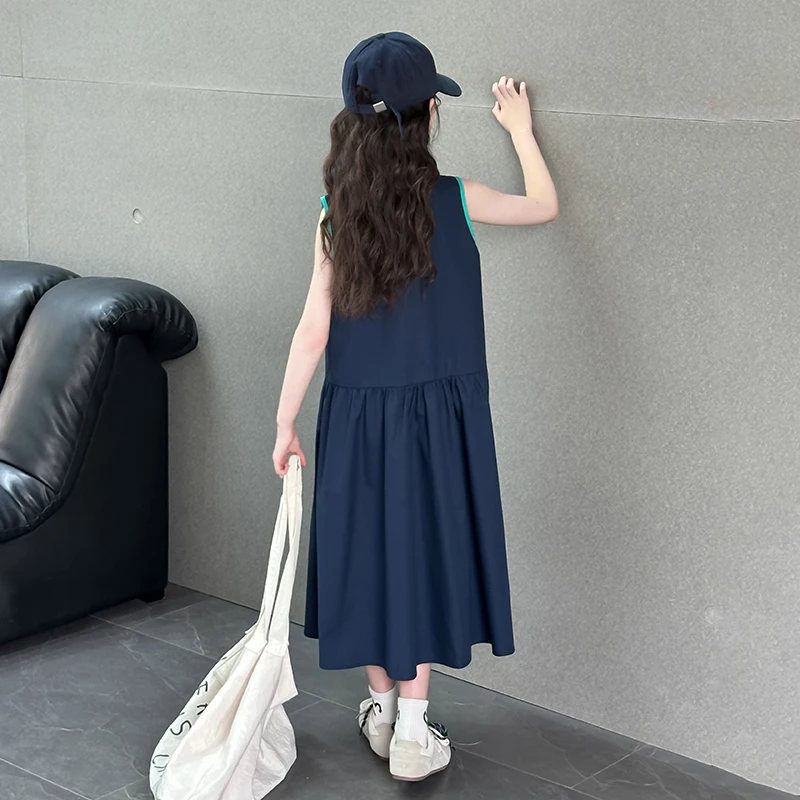 2025 Summer New Children's Tank Top Skirt Sleeveless Street Sports Dress Girls' Round Neck Student Skirt