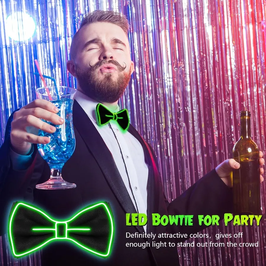 Hercicy Light up Bow Tie for Men LED Neon Bowtie Funny Ties Women Glow in the Dark Party Costume