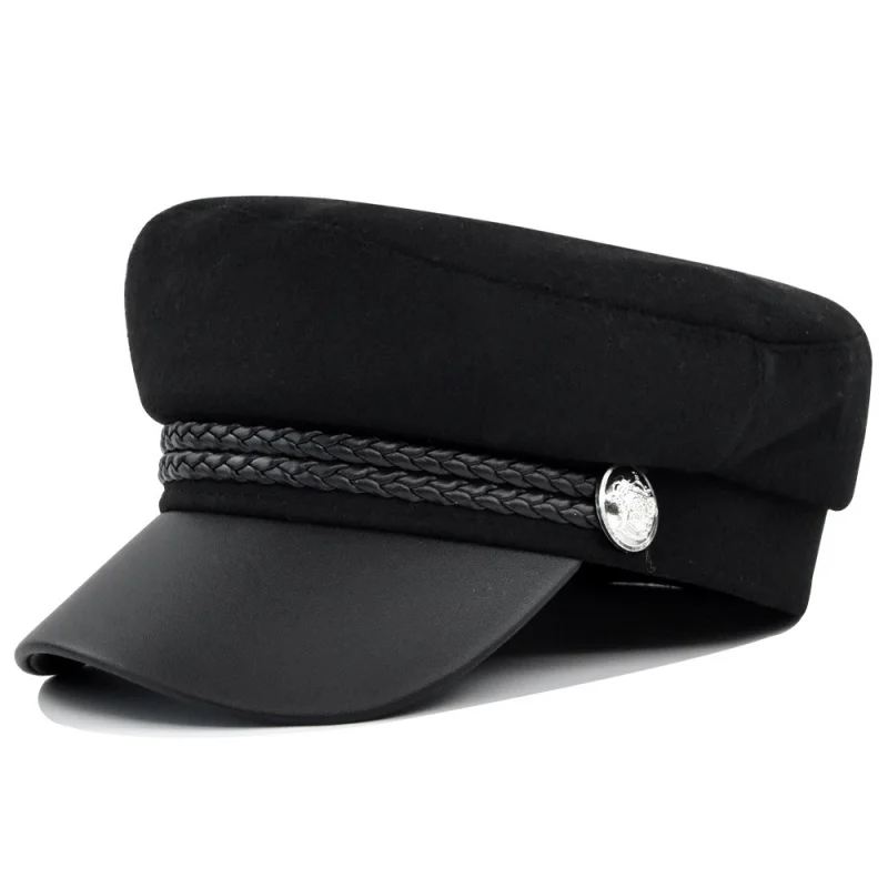 

Korean Style Metal Buckle Navy Hat Retro Beret Women's Autumn and Winter Hat Fashion Peaked Cap British Hat Octagonal Cap Wholes