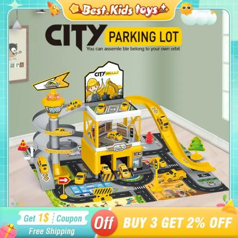 Kinderen DIY Fire Police Rail Parkeerplaats Met Verlichting Gemonteerd Runway Inertie Auto Techniek Voertuig Kinderen Speelgoed Verjaardagscadeau