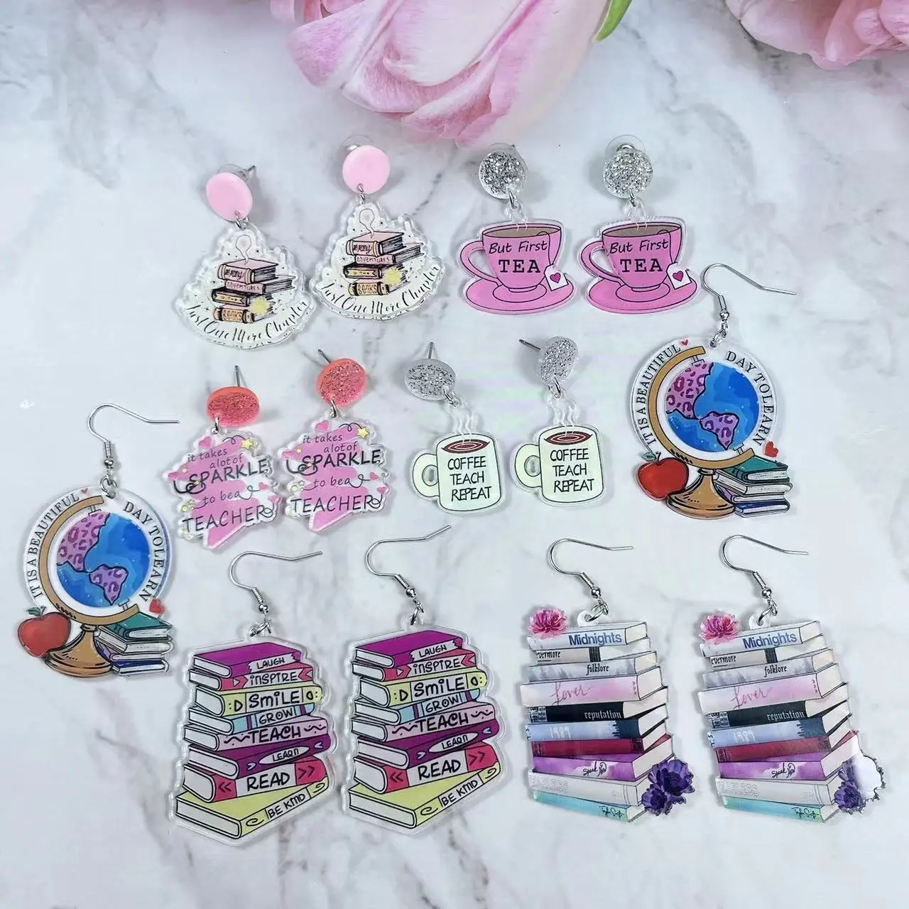 1 Pair Acrylic Earrings With Letters Print  Stylish Gift For Teacher Teacher\'s Day Gift  Back-to-school Gift  Girls Accessories