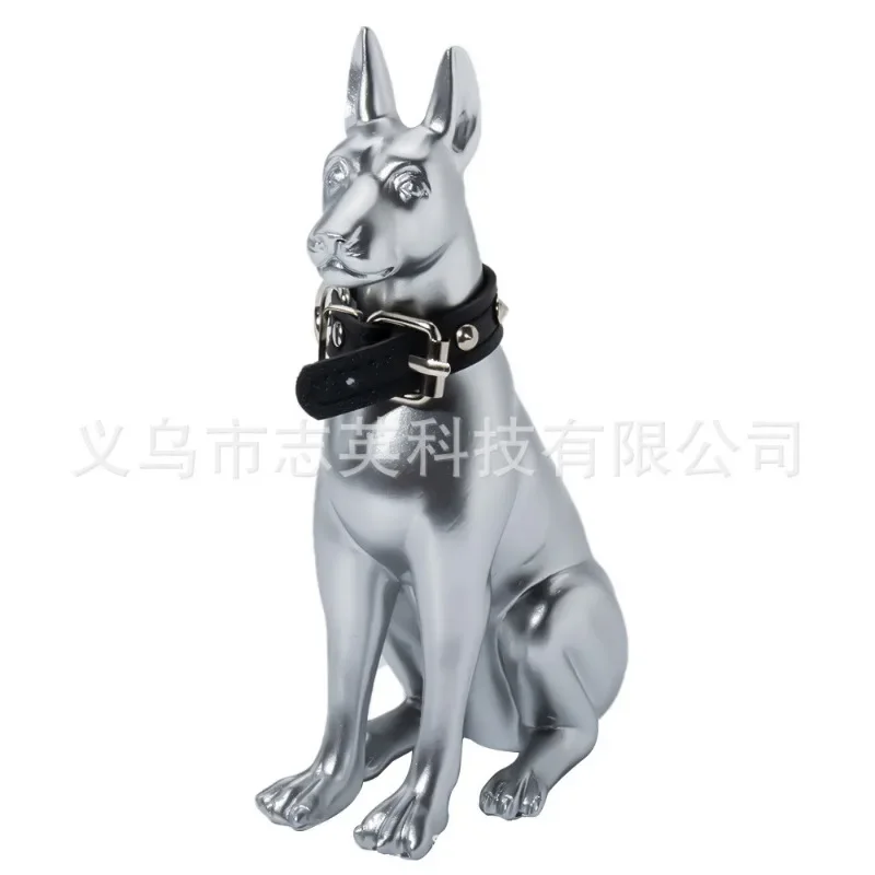 New Product Sitting Silver Doberman Statue Home Animal Decoration Dog Animal Living Room Decoration