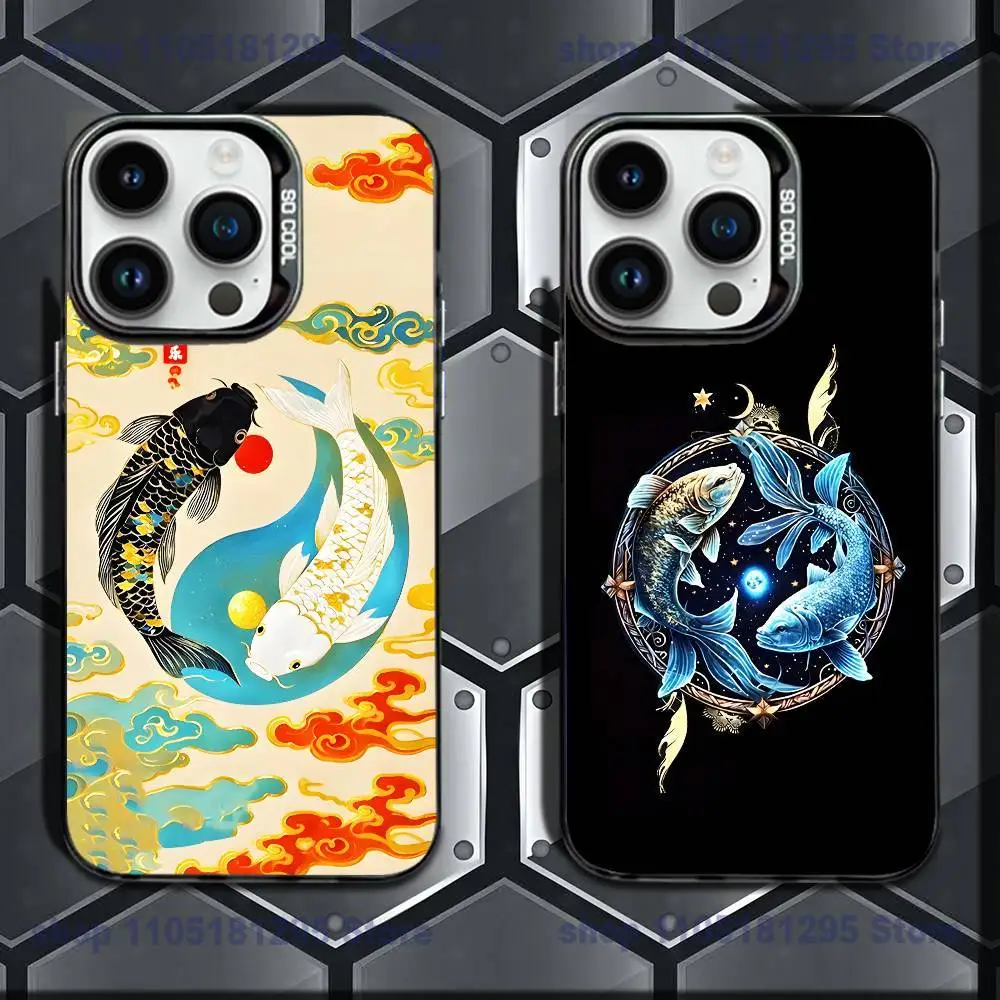 

Koi Carp Fish Yin Yang Art Phone Case For iPhone 17,16e,16,ProMax,15,14,Plus,13,12,Mini,11,Pro Matte Colored Silver Luxury Cover