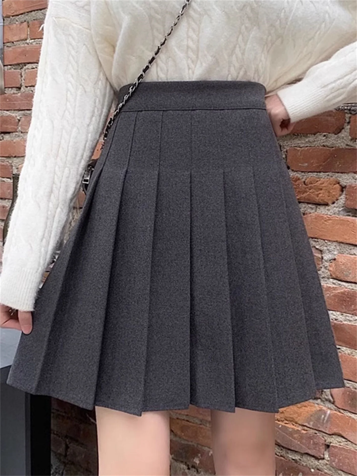 

Юбка А-силуэта из шерсти больших размеров для весны, скрывающая недостатки фигуры, женская модная юбка с высокой талией, утягивающая, в стиле школьной формы, средней длины