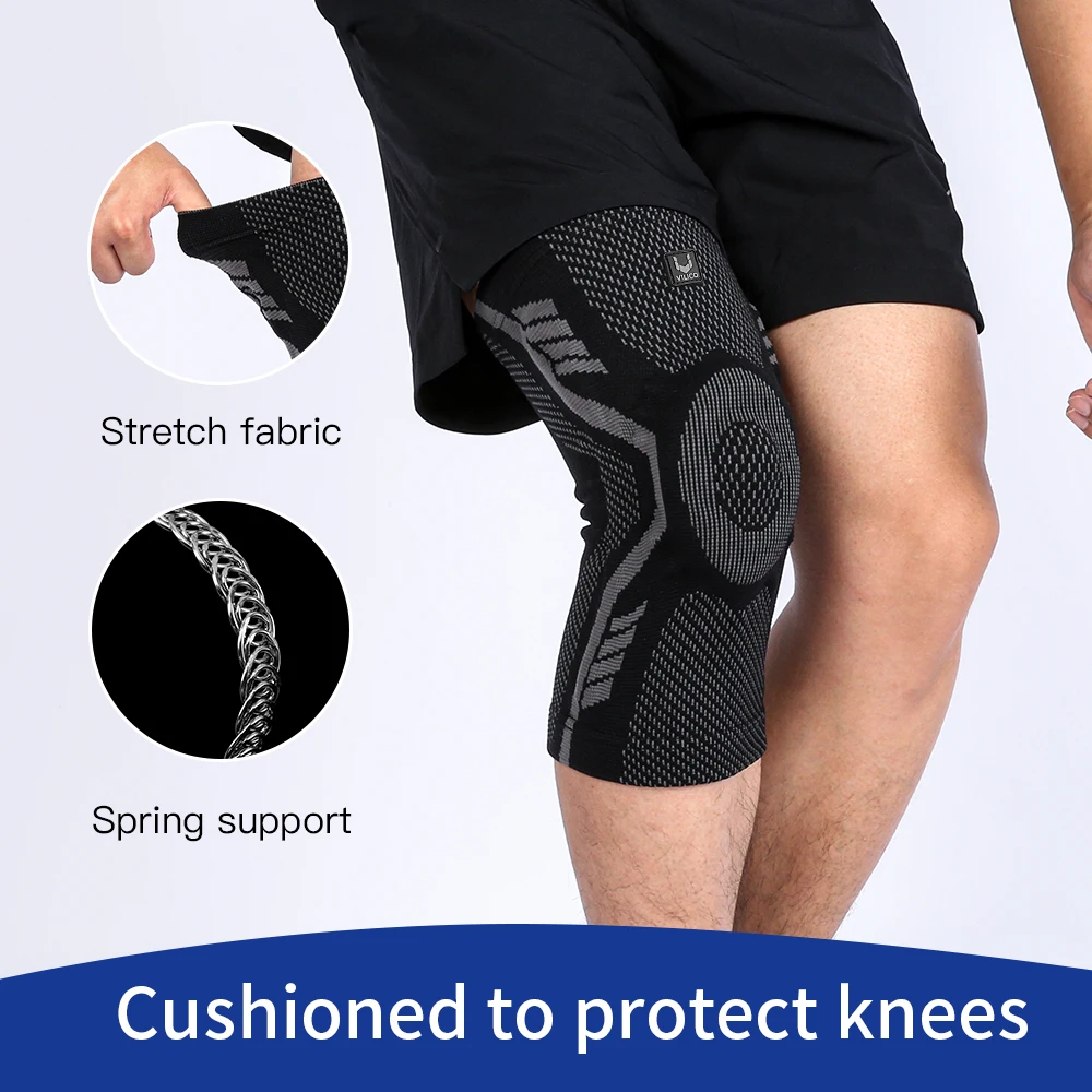 1 Stück Kniebandage mit Silikonpolstern Federunterstützung Hochelastische Atmungsaktive Kniemanschette zum Meniskusschutz für Basketball und Sport
