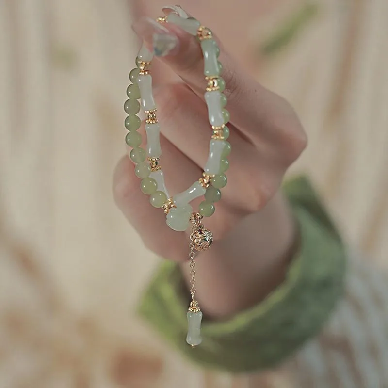 Natural Hetian Jade Double-circle Beaded Bracelet Women's Exquisite Jade Fashion Fine Jewelry Holiday Gift HandString Jewelry