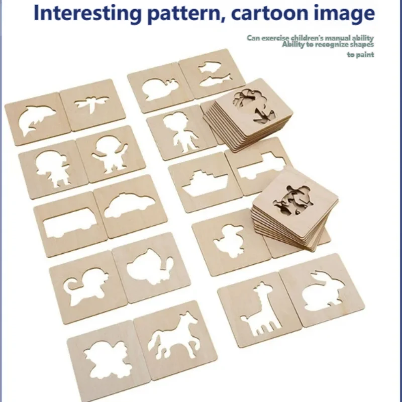 20 szt. Montessori Zabawki do Rysowania dla Dzieci, Drewniane Szablony do Malowania DIY, Kreatywne Ręcznie Robione Edukacyjne Puzzle, Prezenty dla Dzieci — zdjęcie 6