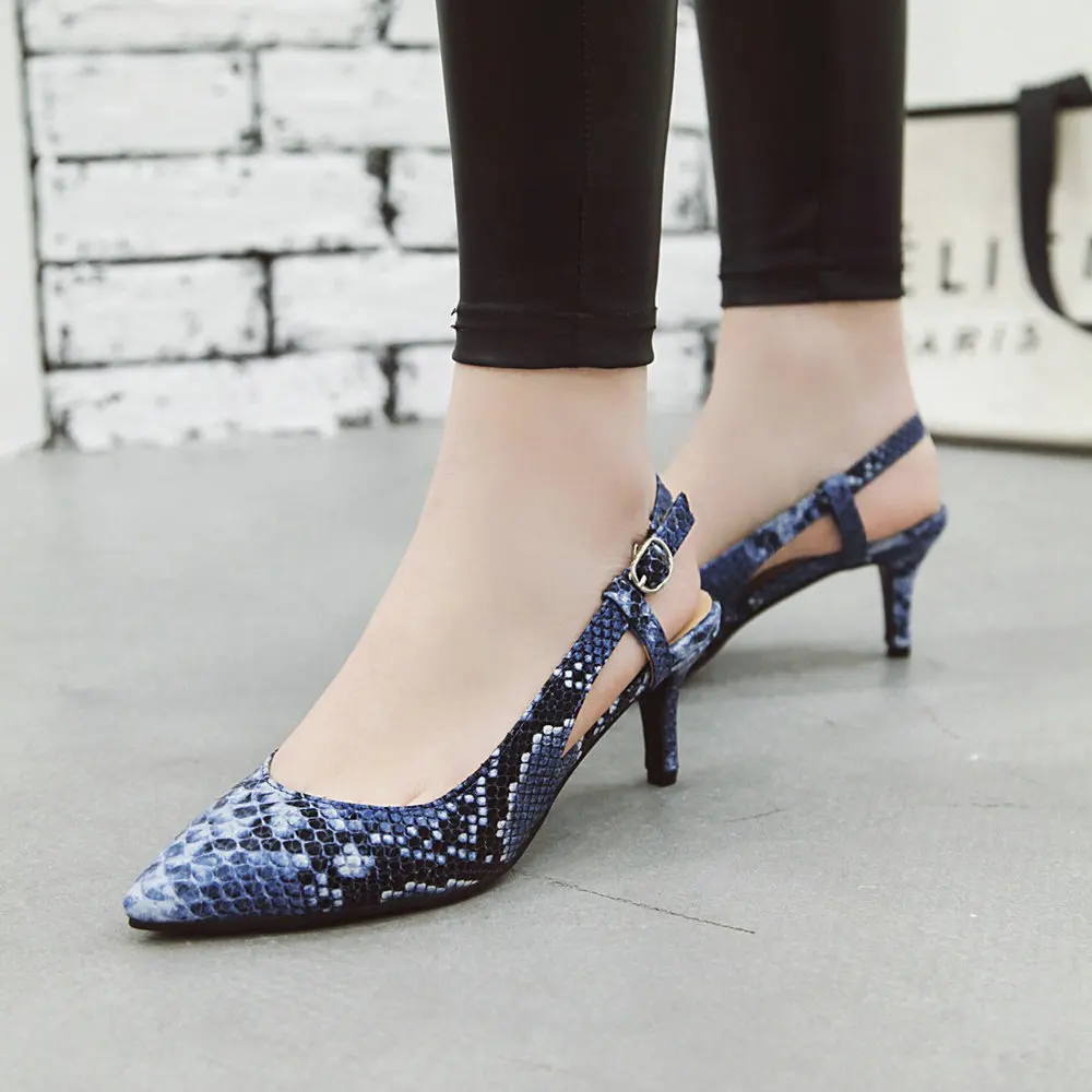 

Spring and summer Baotou sandals women's shoes high-heeled hollow blue and white snake pattern fashionable girl Roman shoes