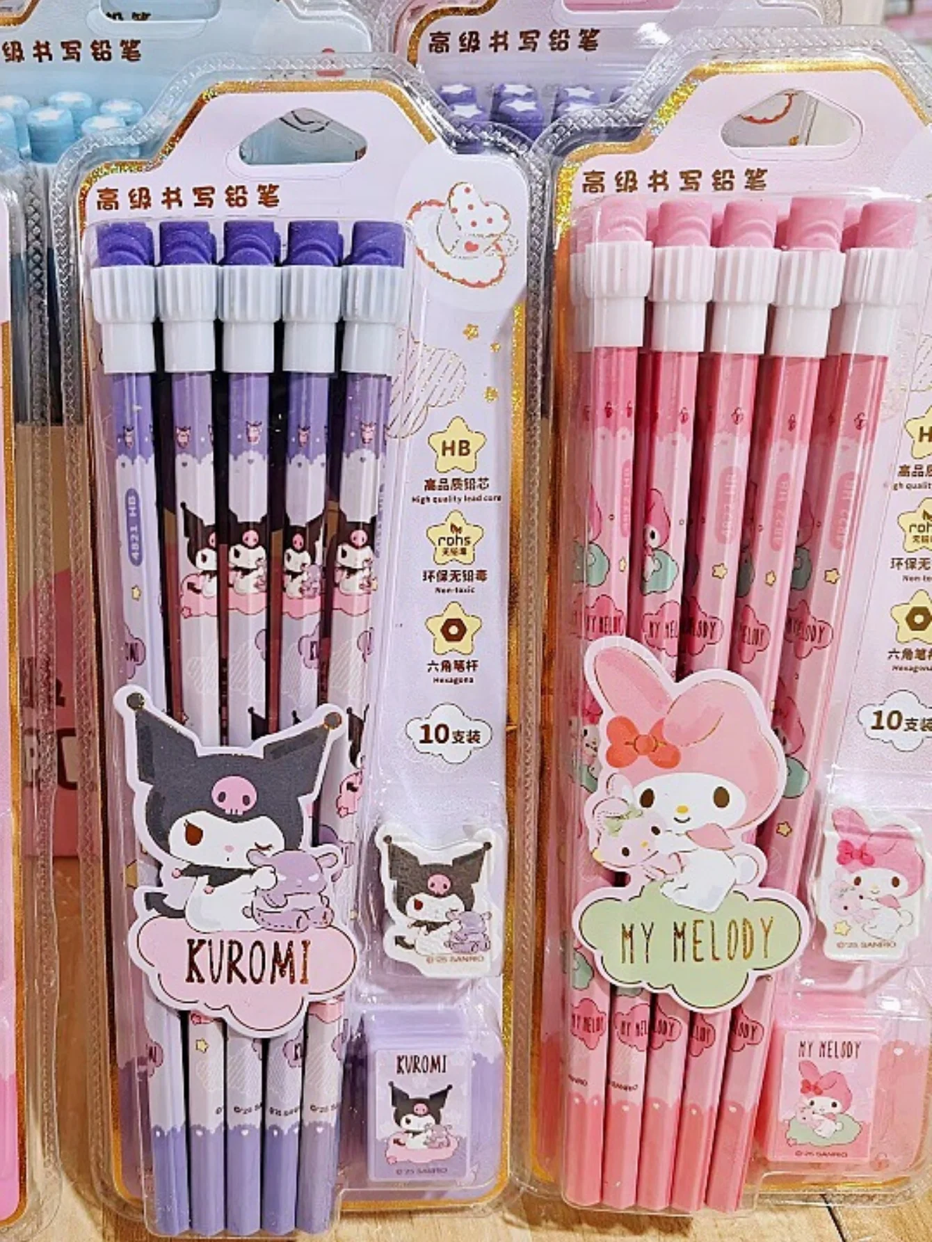 12 Stück/Set Cartoon Hello Kitty Melody Kuromi Cinnamoroll HB Bleistift Anspitzer-Set zum Zeichnen und Skizzieren – Detail 9
