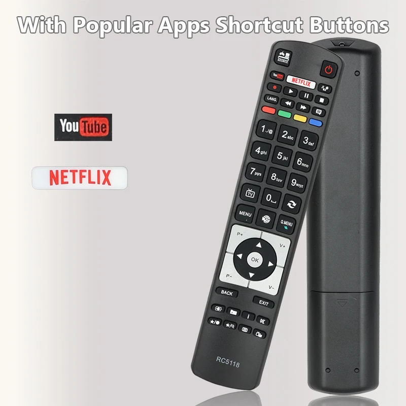 For RC5118 Telefunken-Smart-TV-Remote-Control-Replacement With Netflix YouTube Buttons, For Telefunken Smart TV LF43FZ20