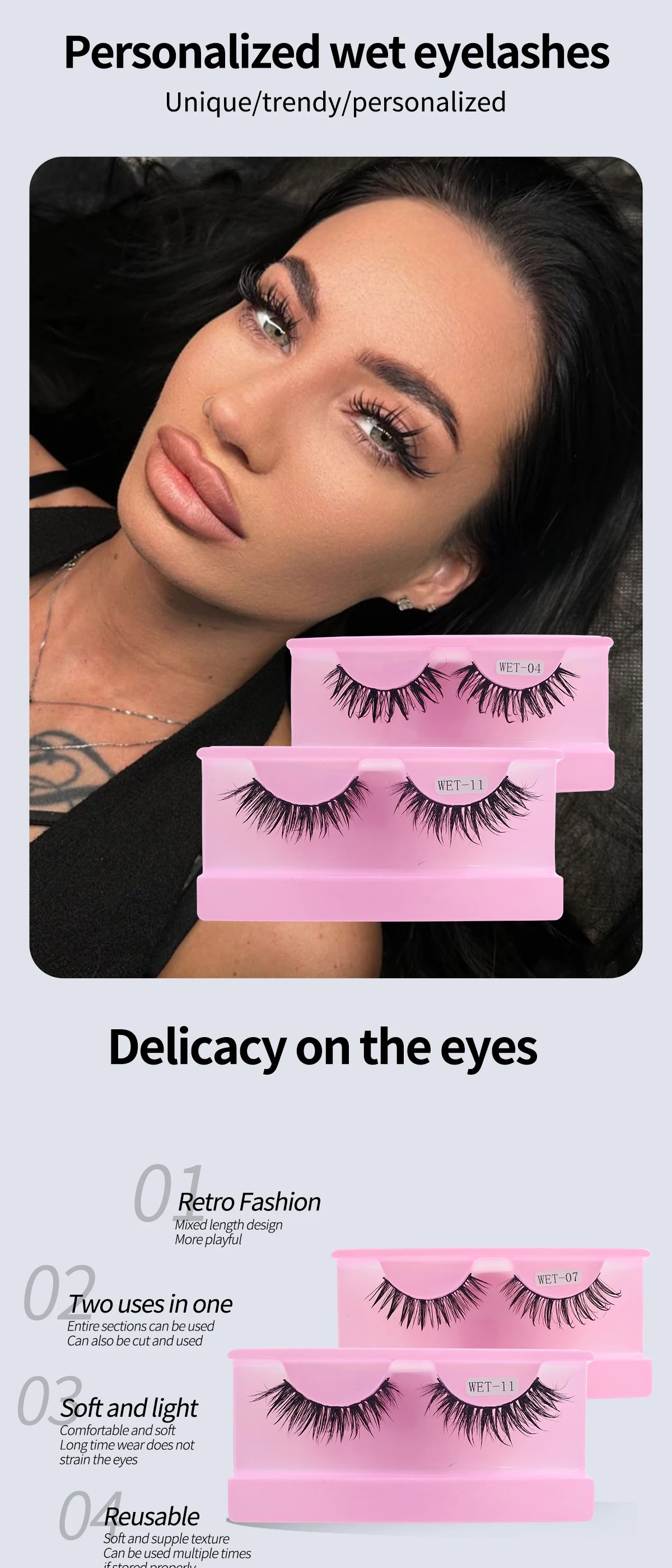 Neue Wet Spikey Lashes Make-up D-Curl Russische Streifen-Wimpern, Künstliche Wimpern für Cosplay, Natürliche Volle Streifen-Wimpern – Detail 1