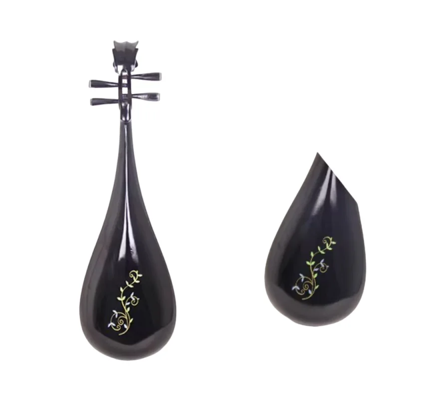 Pipa negro Patrón de flores voladoras Instrumentos de cuerda chinos