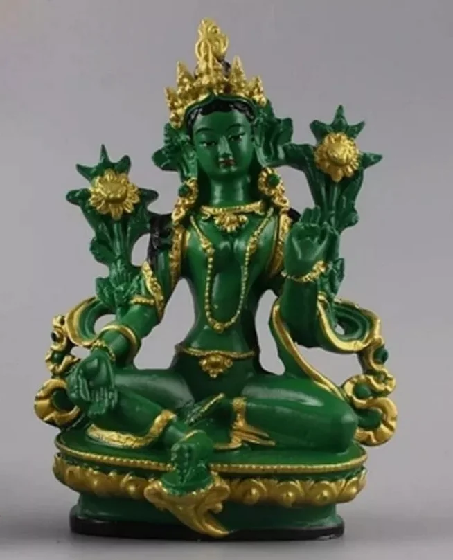 13.5*7cm Fashion China Bodhisattva Tibetan Buddhism Statue Green Tara Buddha