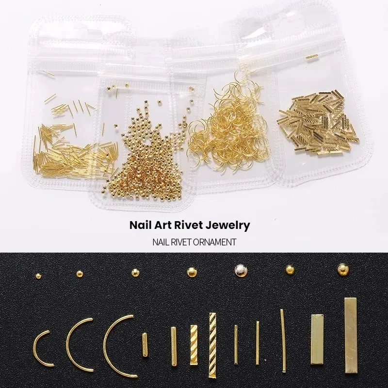 

1 pack Gold Bar Love themed Nail Decorations Round Semi hollow Metal Rivet Nail Ornaments Nail Art Accessories Nails Charms