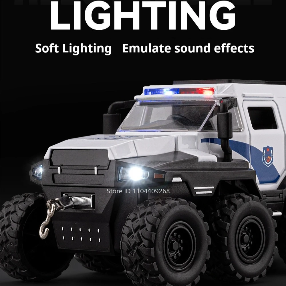 1:32 Conqueror Police Car Model Toy Detachable Components Sound Light Pull Back Off-road Vehicles Models Boys Birthday Presents view 5