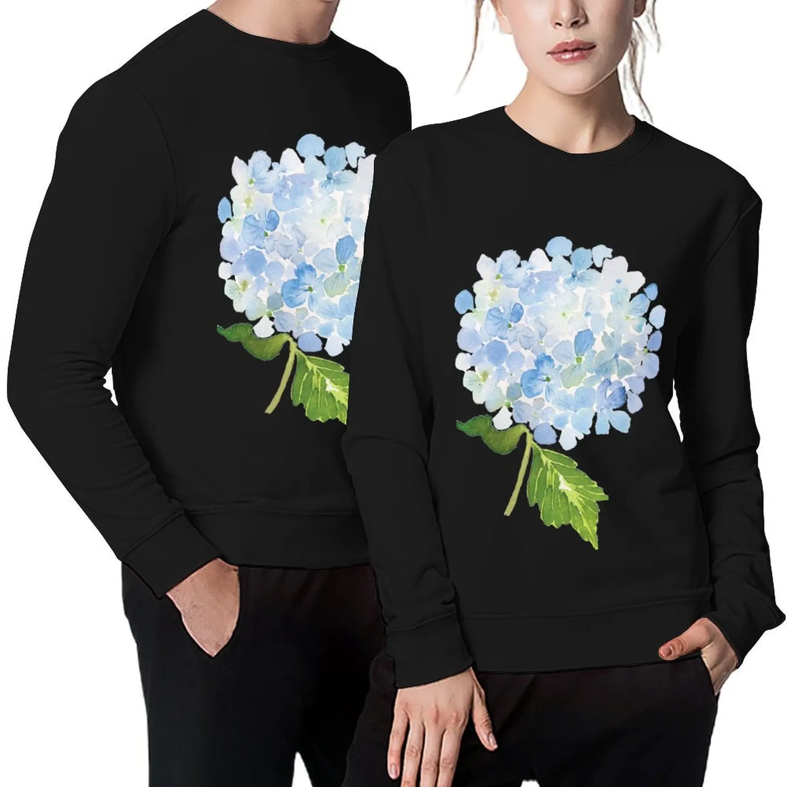 

Blue hydrangea watercolor flower Pullover aesthetic clothing korean style clothes anime clothes mens clothes sweatshirt male