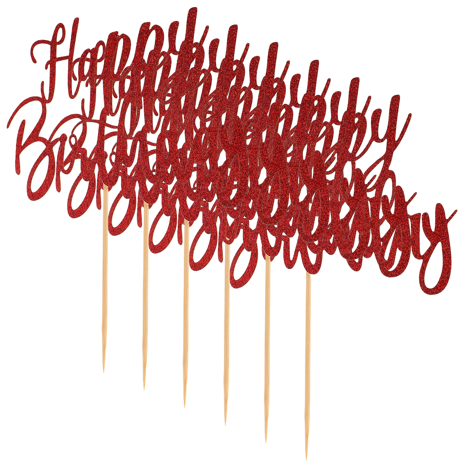 

6 Pcs Picks Red Toppers Dessert Toppers Decorations Party Supplies Red Happy Birthday Cake Topper Glitter Large Creative Baking