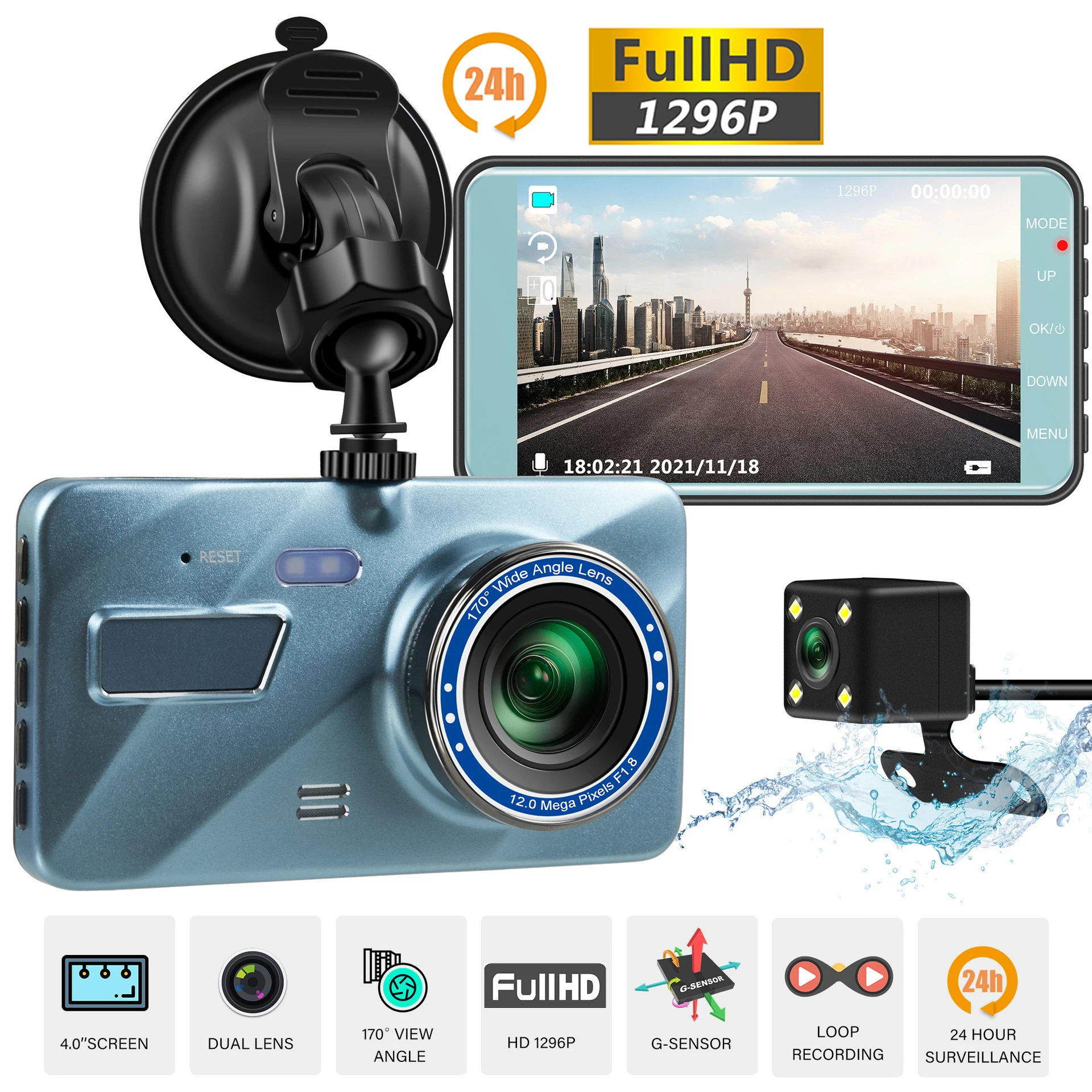 Car DVR Full HD 1080P Dash Cam Rear View Reverse Car Camera Video Recorder Night Vision Black Box Dashcam Auto Parking Monitor