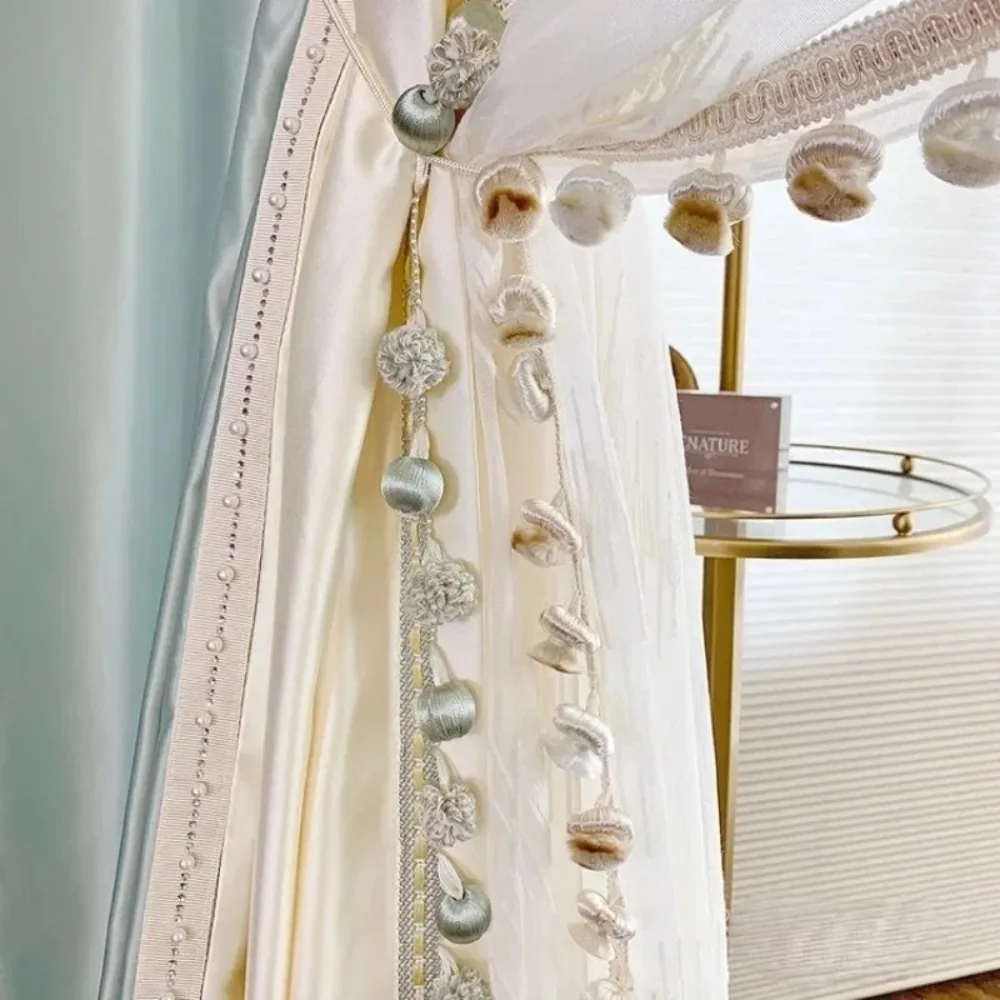 

Custom French Romantic Luster Lace Curtains for Bedroom Living Room Light Luxury Simulated Stitching Window Screen Treatment