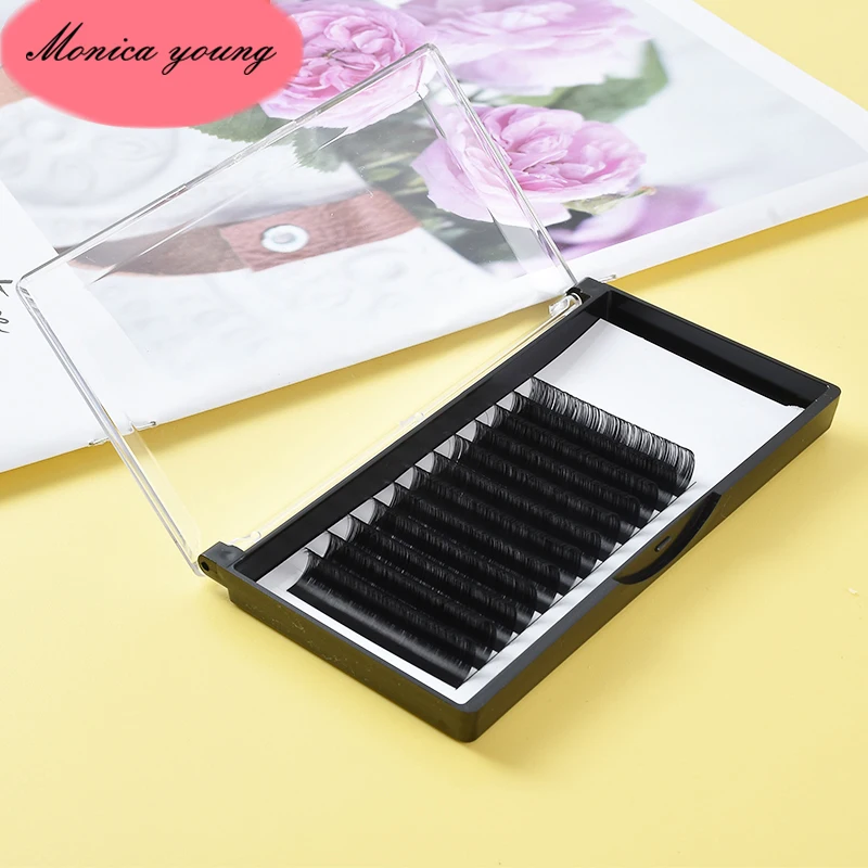 Classic Lashes Extensions 8-20mm Individual Eyelash 12 Rows Premium Silk Lash Russian Volume Dark Black Matte For Professionals