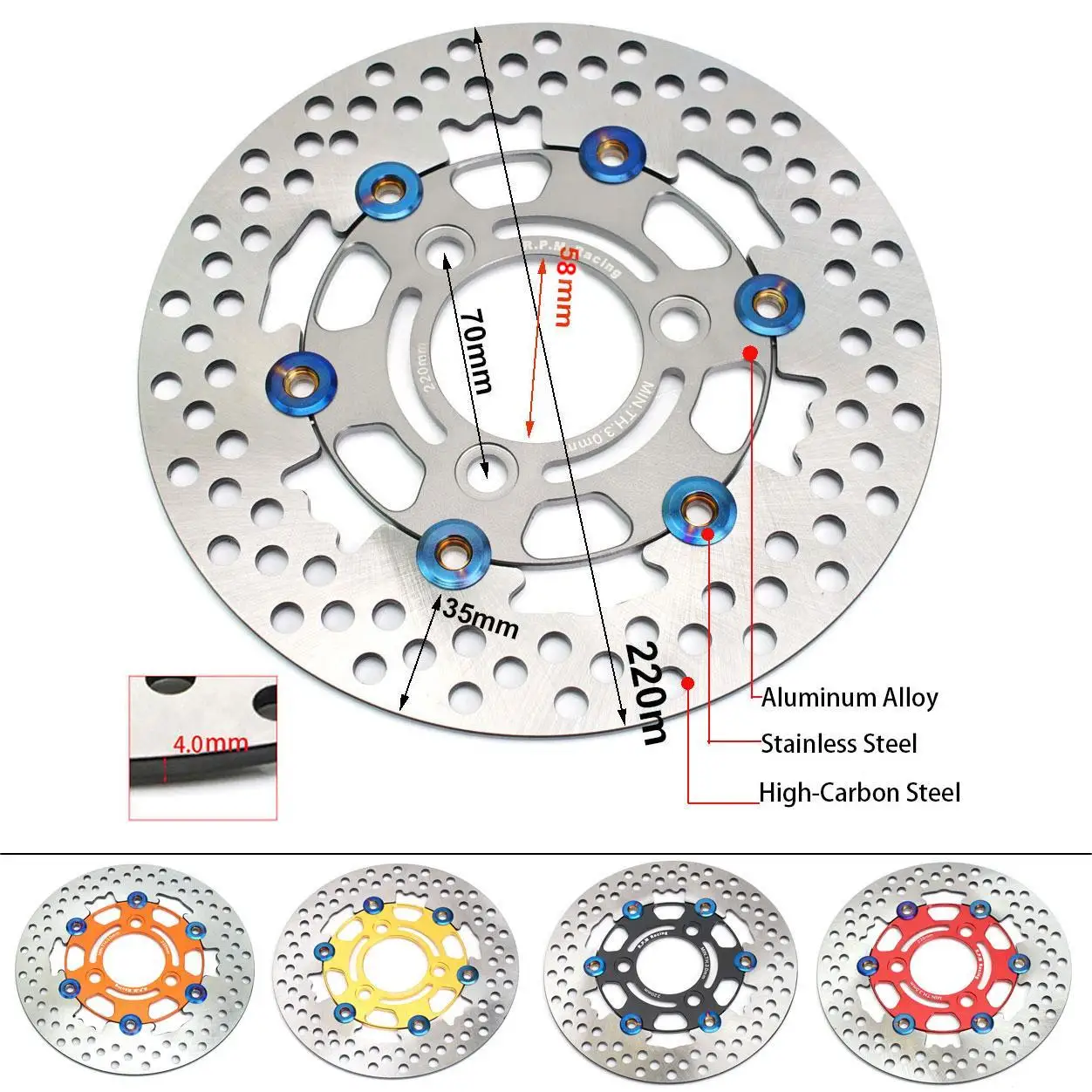 RPM Disc Brake Motorcycle 220mm Floating Disk Rotor Brake Caliper Universal 3 Hole Front Rear Wheel  For Yamaha Scooters Niu