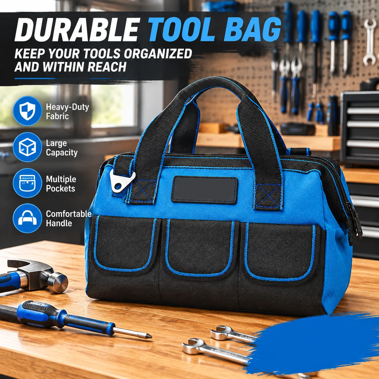 13 Inch Oxford Canvas Waterproof Tool Bag Large Capacity Electrician Storage Wear-Resistant Multifunctional Craftsman Organizer