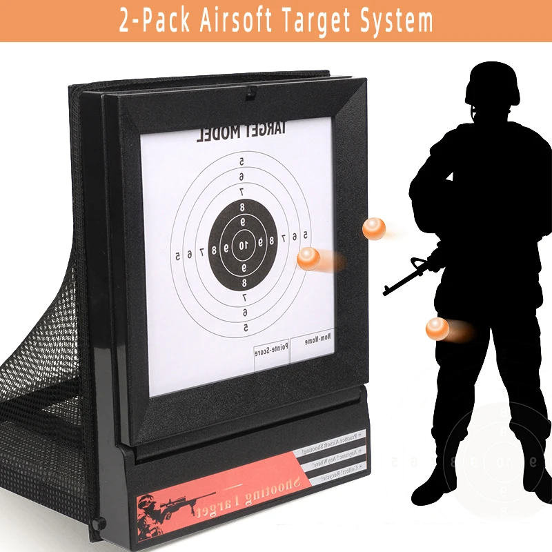 FF 2-Pack Airsoft Target System with Trap Net Catcher Stand Paper Target for BB Pellet Shooting Training Indoor & Outdoor Use