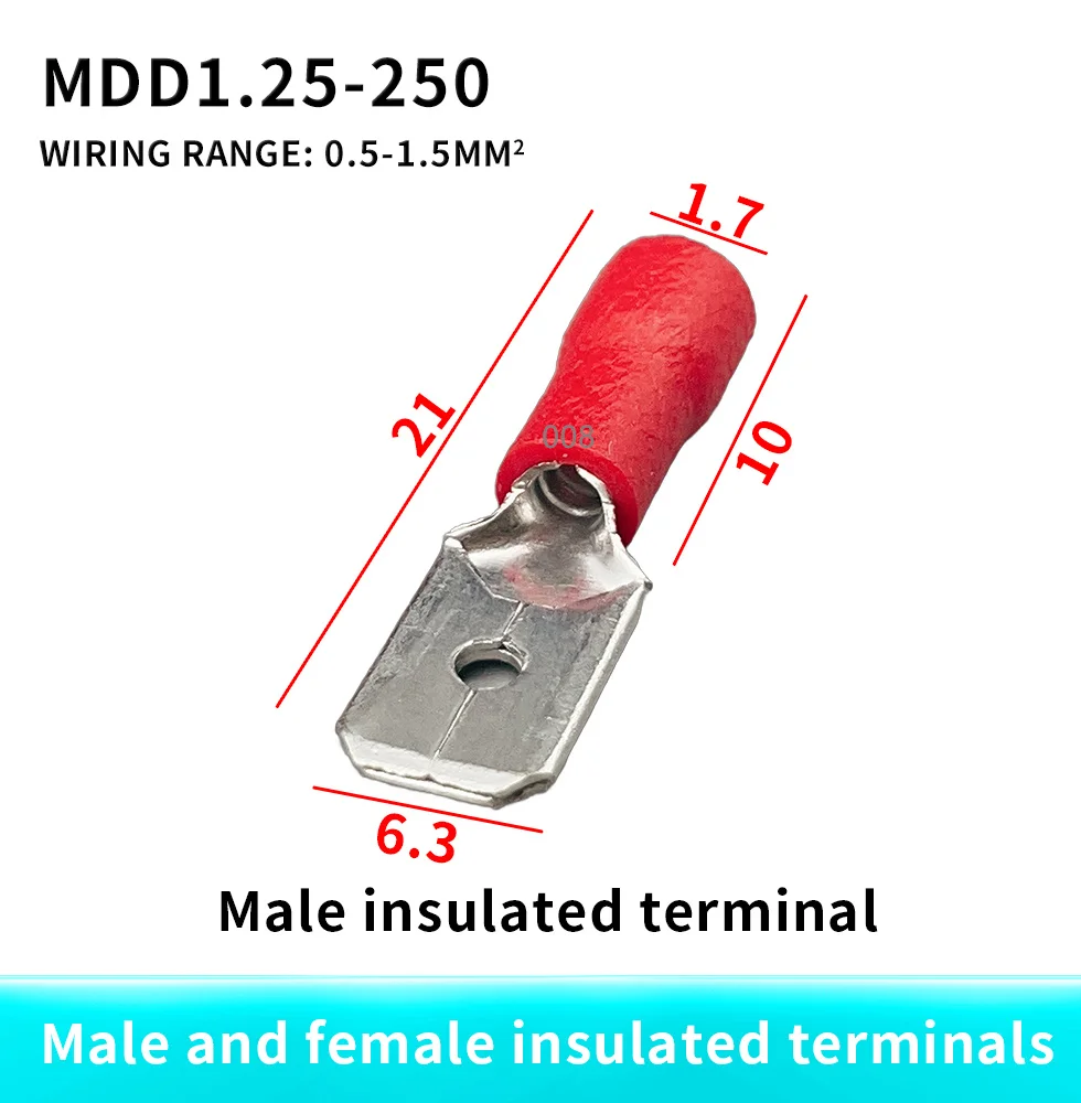 100PCS 50Set FDFD1.25-250 Red Spade Insulated Electrical Crimp connect Terminal20PCS 10sets/50PCS 25sets