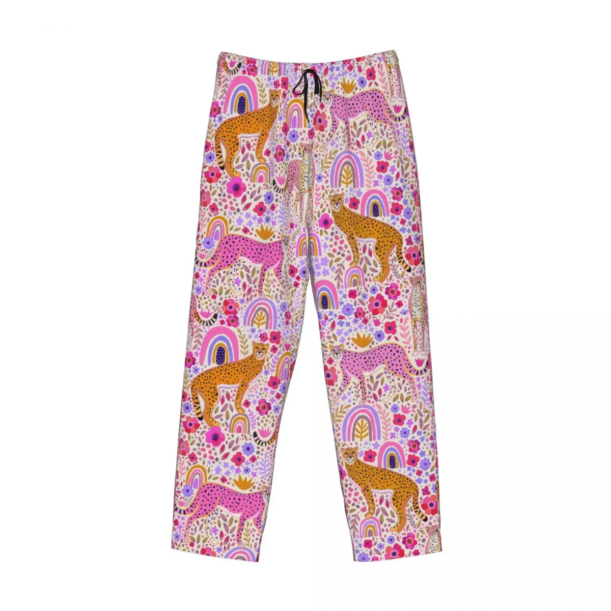 

Custom Cheetah's In A Rainbow Garden Pajama Pants Men Sleepwear Sleep Lounge Bottoms with Pockets