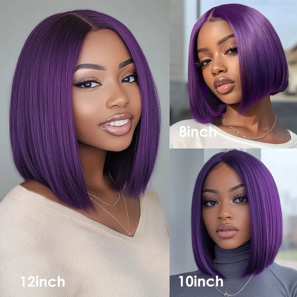 

Элегантный прозрачный короткий парик-боб из перуанских человеческих волос с кружевной вставкой, фиолетово-розовый 99J, прямой, 13x6x2, с кружевной передней частью, для женщин, предварительно прорезанный.