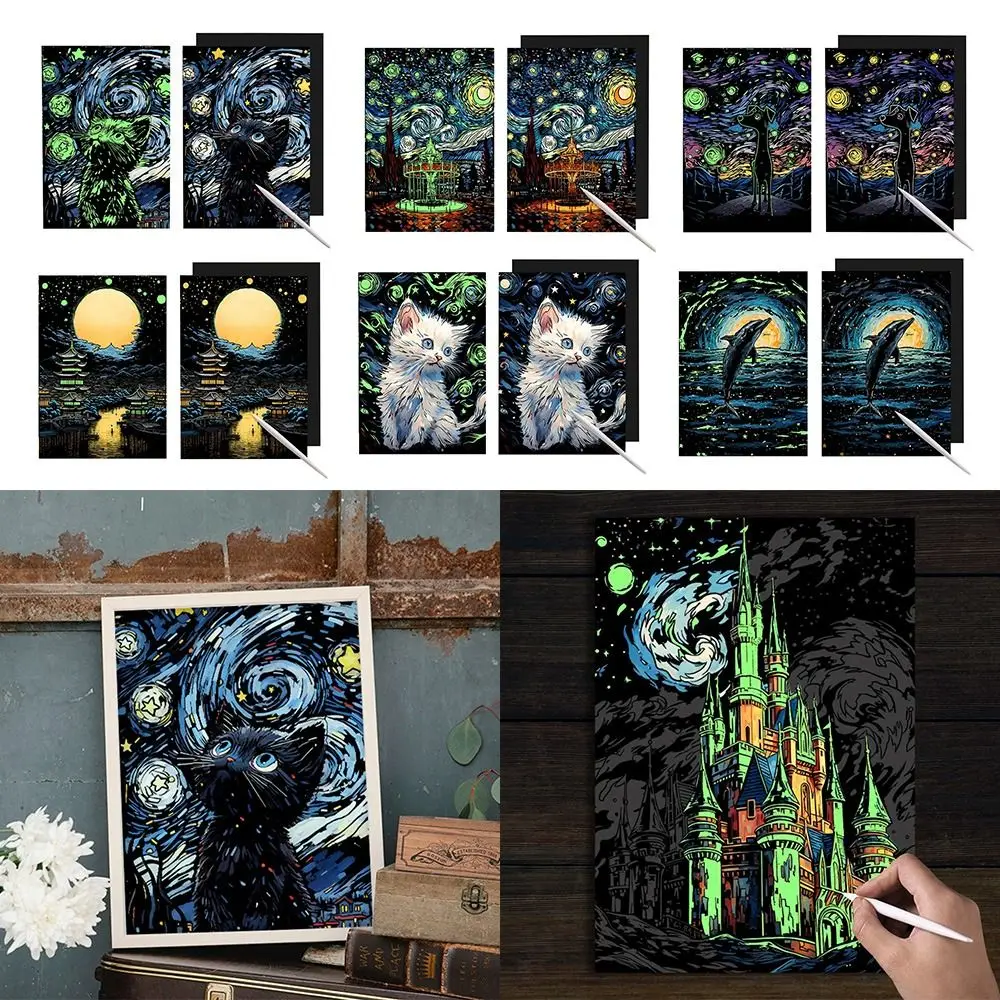 Красочные светящиеся в темноте скретч-арт A3 DIY светящаяся бумага для царапин художественные ремесла волшебная светящаяся бумага для выскабливания