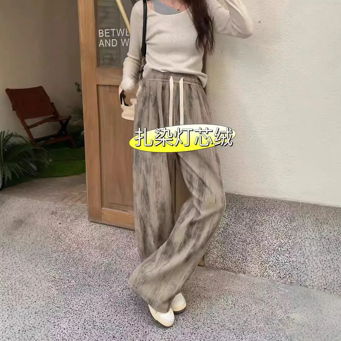 بنطال ذو قصة أرجل واسعة أسود مطوي للمرأة الربيع المضادة للتجاعيد مطاطا صالح نمط Preppy مدينة تخفيف الأربطة حزام الخصر تنفس