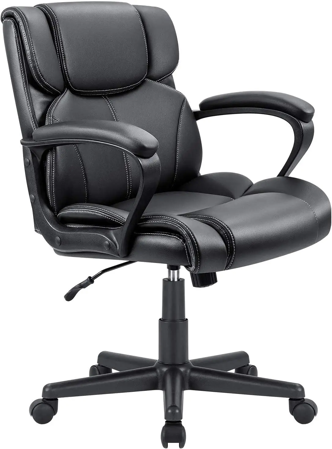 

Mid Back Executive Office Chair Swivel Computer Task Chair with Armrests,Ergonomic Leather-Padded Desk Chair with Lumbar Support