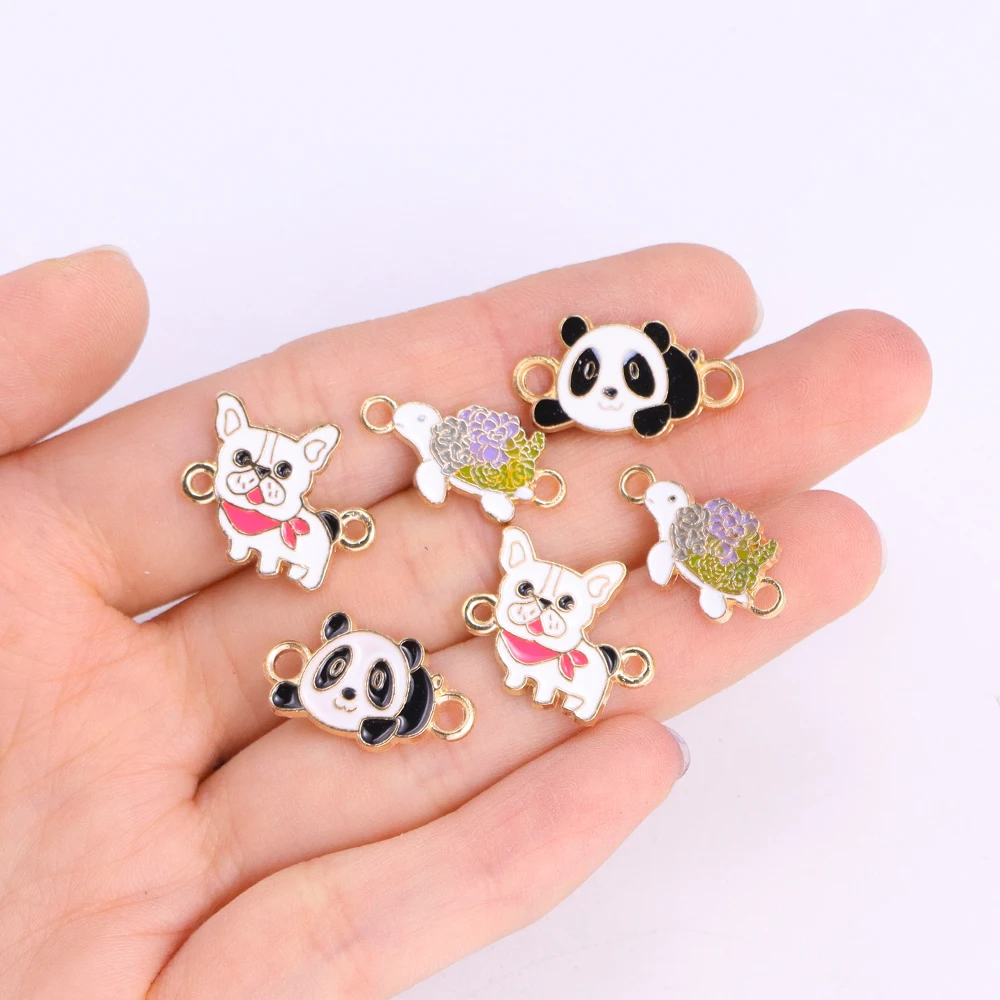 10Pcs Lovely Enamel Dog Tortoise Panda Connectors Necklace Charms For Jewelry Making Animals Pendant Bracelet DIY Crafts Accesso