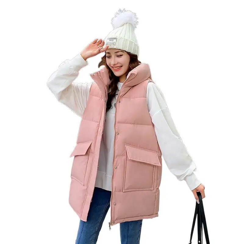 

New Casual Winter Women's Keep Warm Vest Harajuku Streetwear Cheap Wholesale Coat Brand Solid Mid Length Jackets for Women 2024