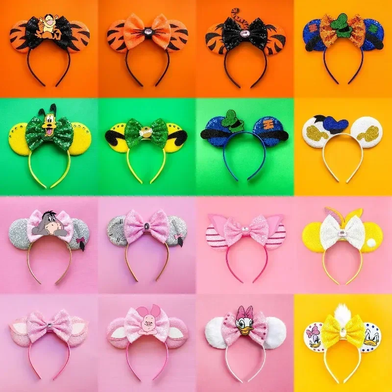 Cute Mickey Ears Headbands Girl Minnie Mouse Hairband For Kids Disney Hair Accessories Women Sequins Bow Headwear Festival Party