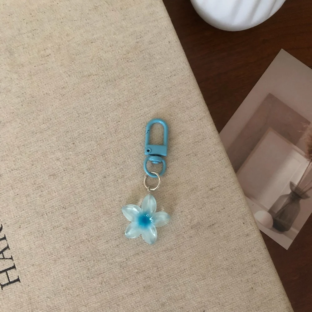 Cute Sweet Colorful Flower Keychain Resin Pendant Rope Decoration Car Key Ring Hanging Jewelry Pendant Keyring Girls