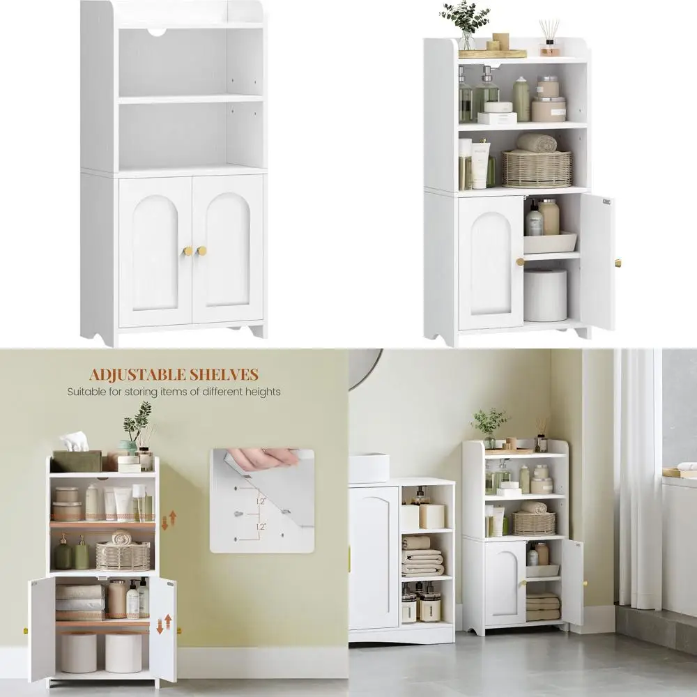 

White Freestanding Bathroom Storage Cabinet with 2 Doors and Adjustable Shelves for Small Spaces, 7.9D x 14.6W x 29.5H