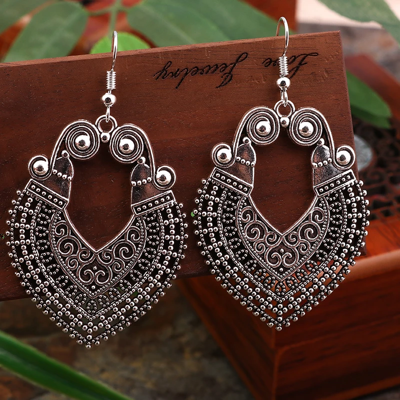 Pendientes colgantes de corazón de amor de aleación étnica para mujeres y niñas, decoración de joyería para fiestas y vacaciones