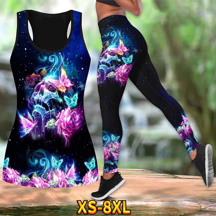 Stylish Printed Tank Top Ladies Summer Gym Running Sexy Yoga Pants Quick Drying Breathable Suit XS-8XL