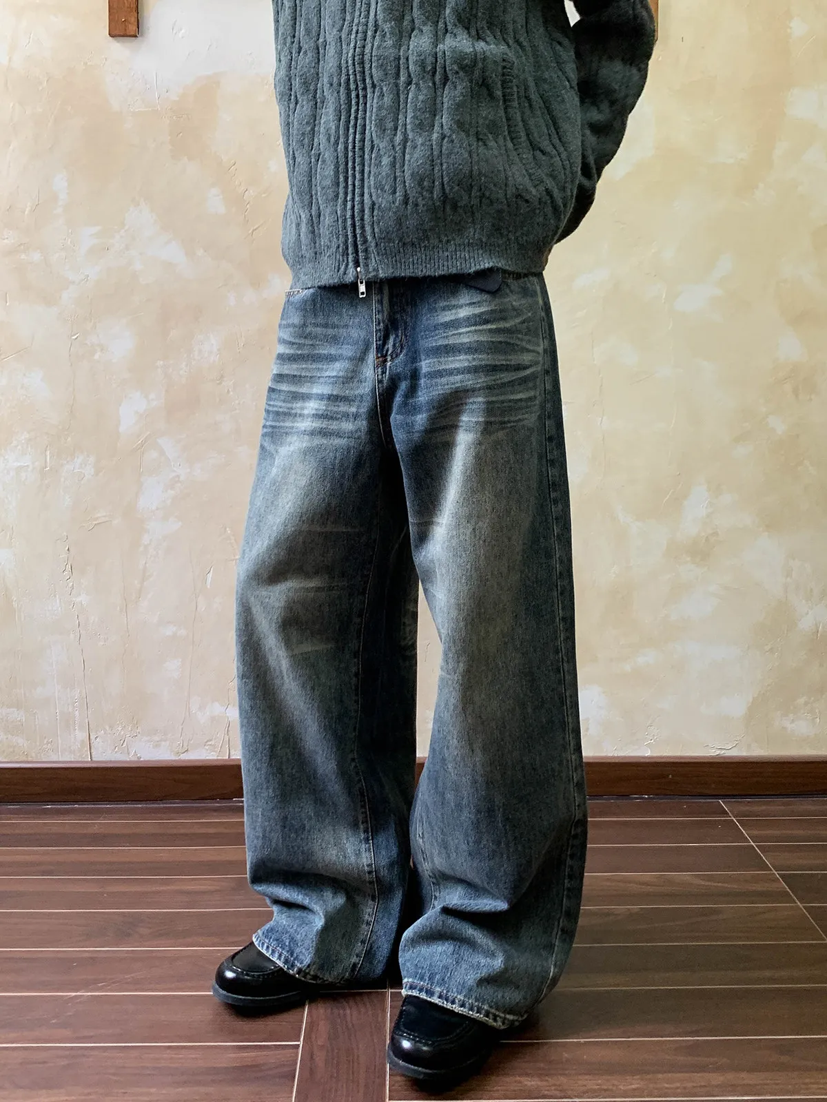 

Американские ретро-джинсы прямого кроя для мужчин, свободные универсальные брюки, модные джинсы Cleanfit с высокой талией