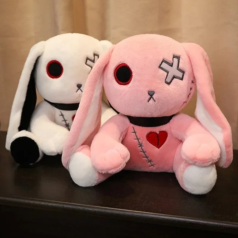 Dark Devil Black Rabbit Plush Toy Cross Eyes Punk Lolita Pink Bunny Stuffed Animals Broken Heart Stitched Rag Doll Girl Gift