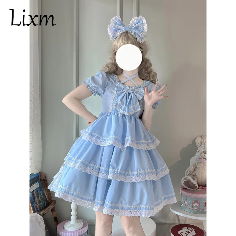 Robe Lolita japonaise d'été pour filles et femmes, robe à bretelles Sweet Lolita, poignées à manches courtes, robe Op amovible, robe Kawaii