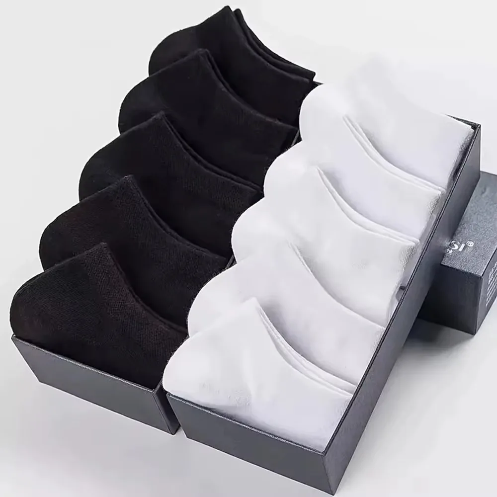 5/10 Pairs Men's Boat Socks Business Sport Sweat Absorption Mature Summer Autumn Solid Color Non Pilling Versatile Ankle Socks image 6
