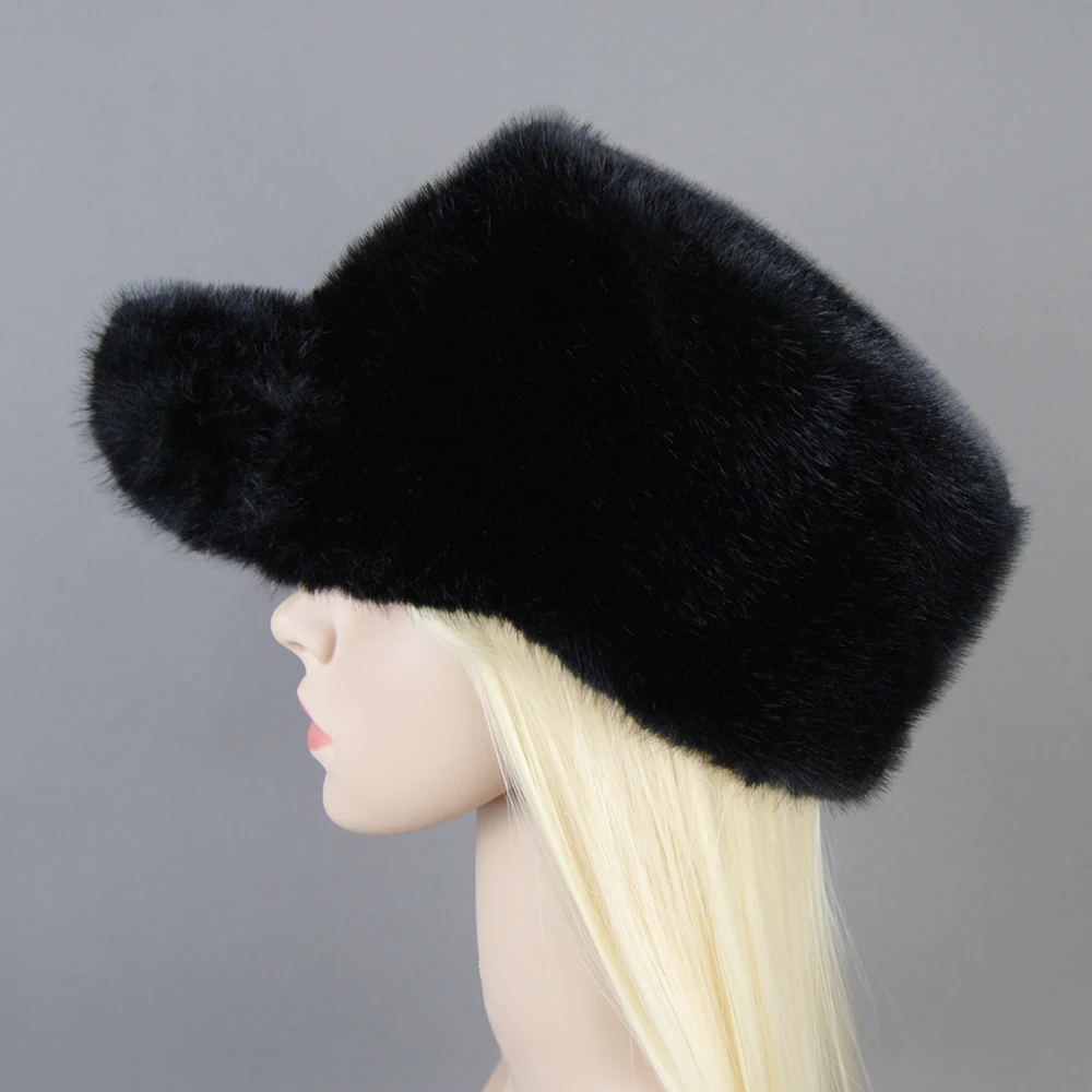 2024 False Fashionable Brand Visors Artificial Caps Mink Fur Hats For Women Warm Russian Winter Hat Luxurious False Mink Fur Cap