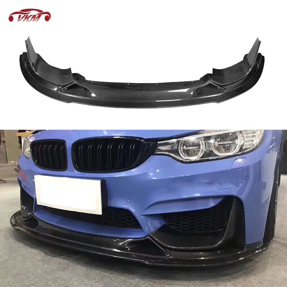 Carbon Fiber Front Lip Spoiler with Splitters for BMW 3 4 Series F80 M3 F82 F83 M4 2014-2017 R Style Head Bumper Chin Shovel